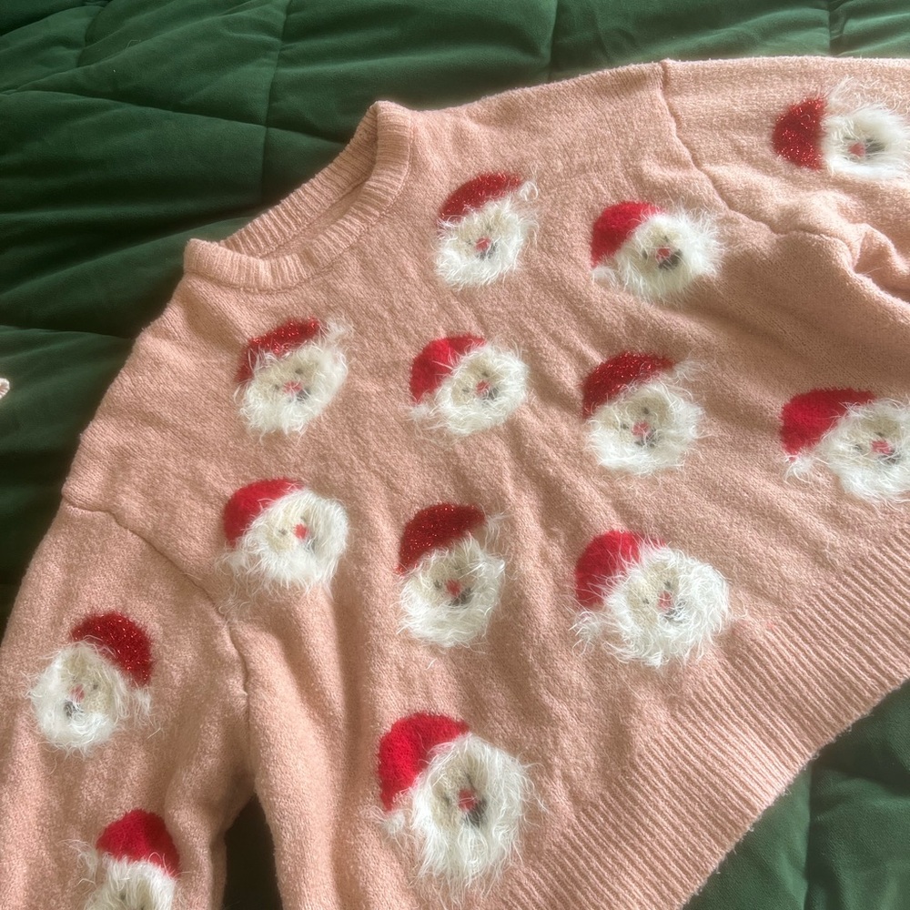Festive Santa Face Sweater - Pink